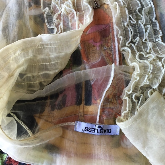 Vintage Sheer Yellow Ruffle Sleeveless Blouse - Picture 11 of 14